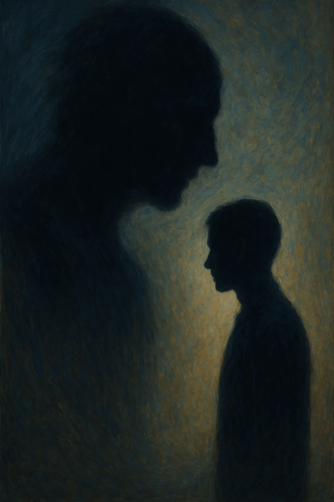Surreal human silhouette facing fear shadow